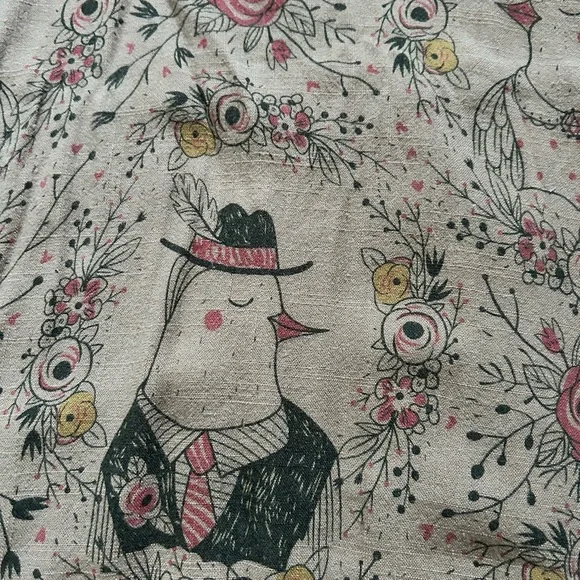 Anthropologie Pepaloves Linen Blend Tan Floral Bird Midi Skirt Size Medium - Picture 7 of 9